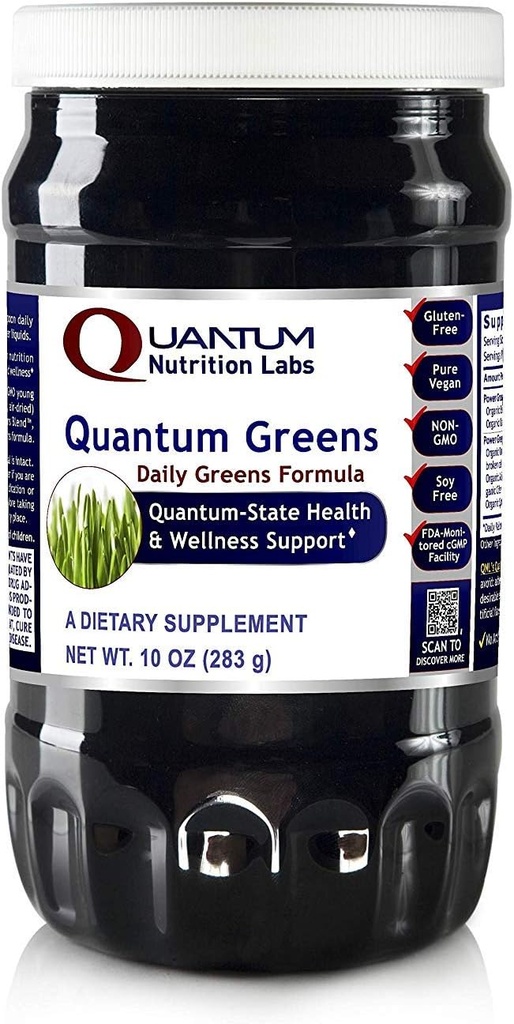 Quantum Nutrition Labs Quantum Organic Greens- Super Greens Powder, Greens Superfood Powder for Drinks, Green Juice, Nutrition Support, Supergreens for Men & Women, Spinach, Alfalfa, Chlorella - 10 oz
