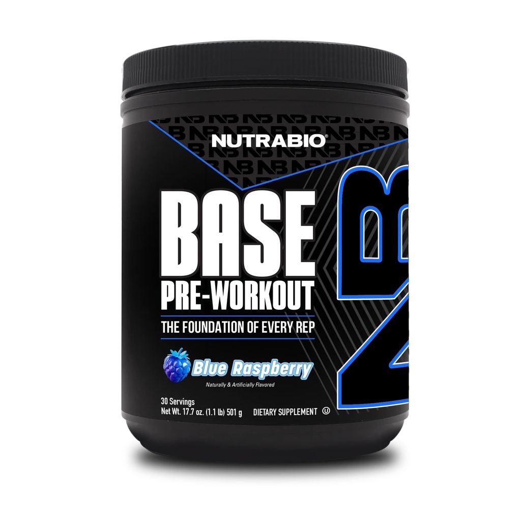 NutraBio Base Pre-Workout Toz 200 mg Caffeine, Sustained Energy, Focus, Endurance, Pump, Sugar Free, Clean Preworkout for Men and Women - Beta Alanine, L-Tyrosine, 30 Hizmet - Blue Raspberry