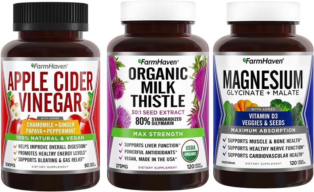 Farm, Ginger & Magnezyum Glycinate & Malate Kompleksi ile Apple Cider Vinegar Capsules with Ginger & Magnezyum Glycinate & Malate Complex w/Vitamin D3 & Milk Butle Capsules