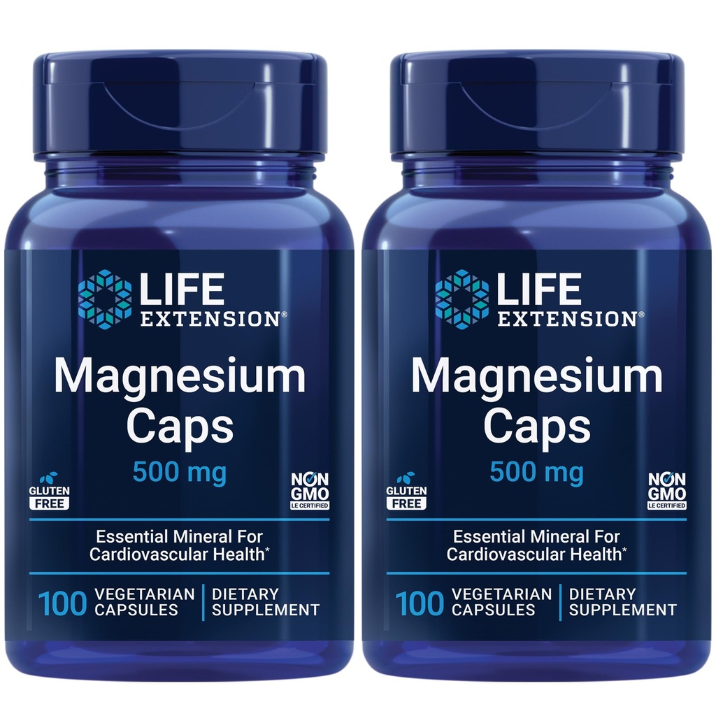 Life Extension Magnezyum Caps, 500 mg, Succinate, Kalp Sağlığı, Sağlıklı Kemikler, Metabolism Desteği - İki - 2 x 100 Vegetarian Capsules
