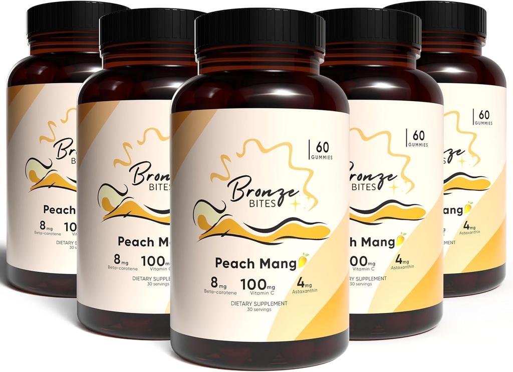 Tanning Gummies, Daily Gummie with Beta-Carotene & Vitamin C & Astaxanthin, Natural Tanning Supplement, Vegan, Non-GMO - 180 Gummies - 5 Paket