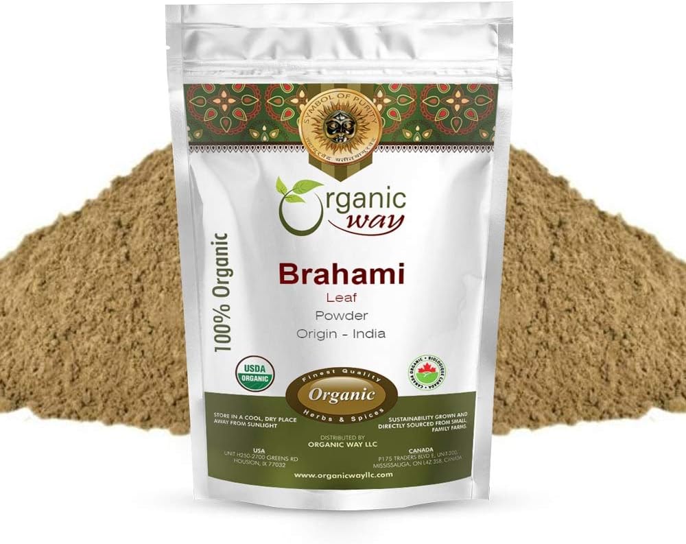 Organik Way Brahmi Leaf Toz (Bacopa Monnieri) - Organik & Kosher sertifikalı | Raw, Vegan, GMO & Gluten Ücretsiz | USDA sertifikalı | Origin - India (16 Oz)