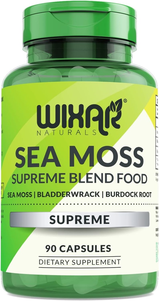 Organik Deniz Moss Capsules - Burdock Root Capsules ile Bladderwrack - İrlandalı Seamoss Pills - Sea Moss Gel - Dr. Sebi Inspired - Raw Sea Moss Toz - İrlandalı Moss (90 Caps)