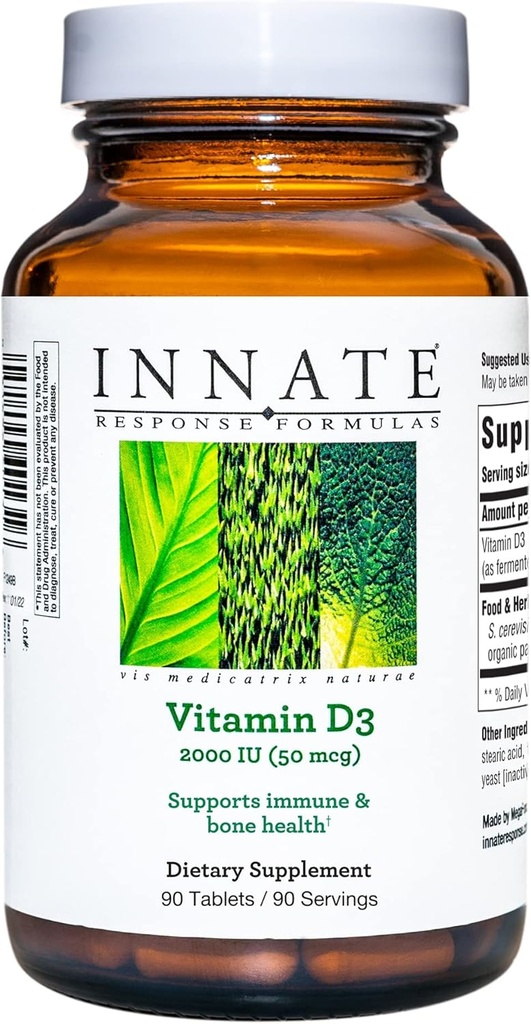 INNATE Response Formulas D3 2000 IU (50 mcg) - Vitamin Supplement to Support Immune and Bone Health - Vegetarian, Non-GMO, and Kosher - 9 Food Allergens - 90 tablet (90 hizmet)