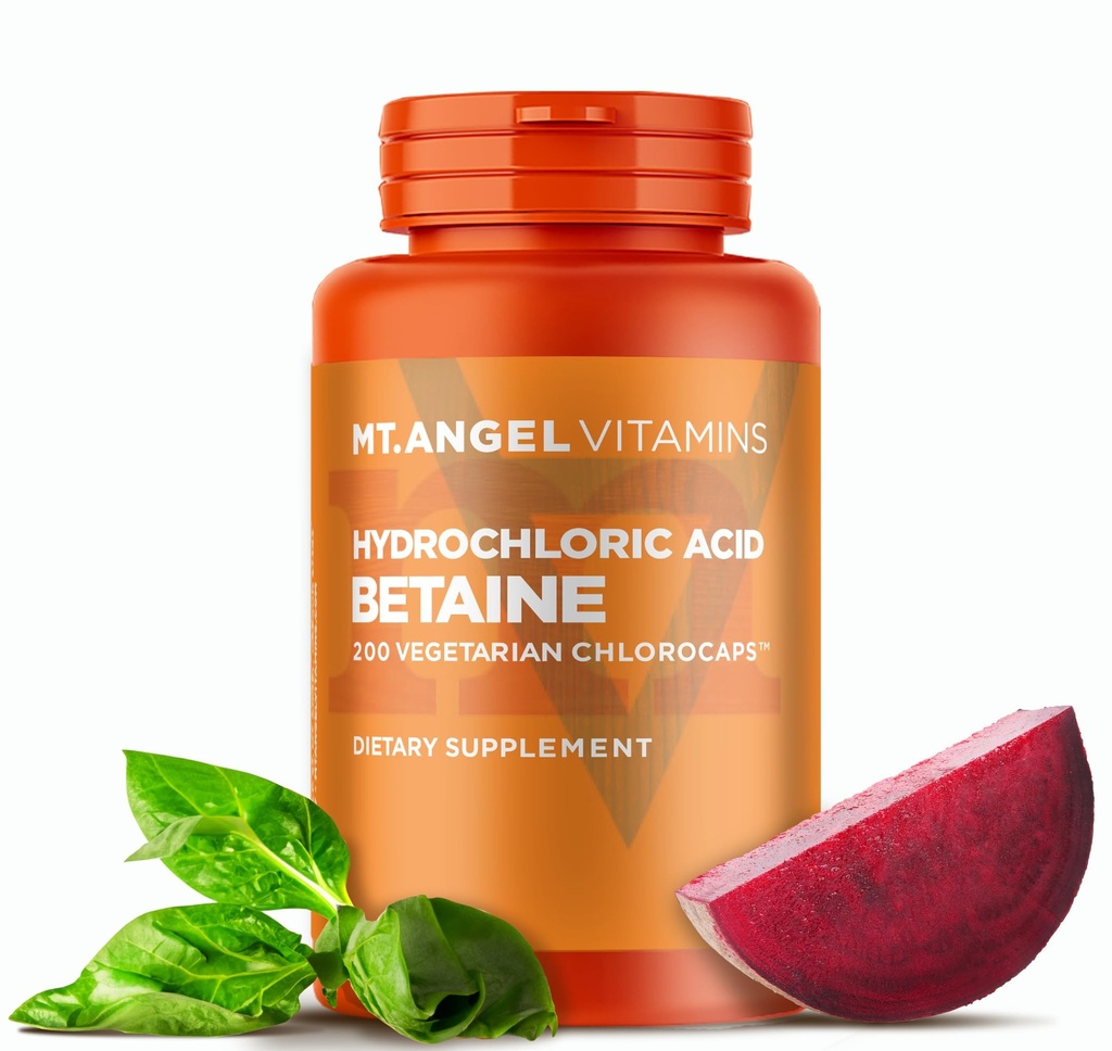 Mt. Angel Vitaminleri - Hydrochloric Acid Betaine, Sağlıklı Digestion & Gastrik Juices (200 Vegetarian Chlorocaps)