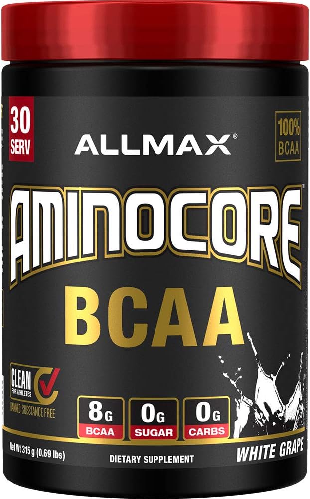 ALLMAX Beslenme AMINOCORE BCAA Toz, 8.18 Pilavitler, Intra ve Post Workout Recovery Drink, Gluten Free, White Grape, 315 g