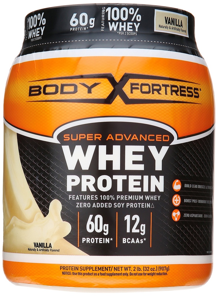 Body Fortress Super Advanced Whey Protein Toz, Kre Plustine ve Glutamine, Gluten Free, Vanilla, 32 Ounce (2lb)