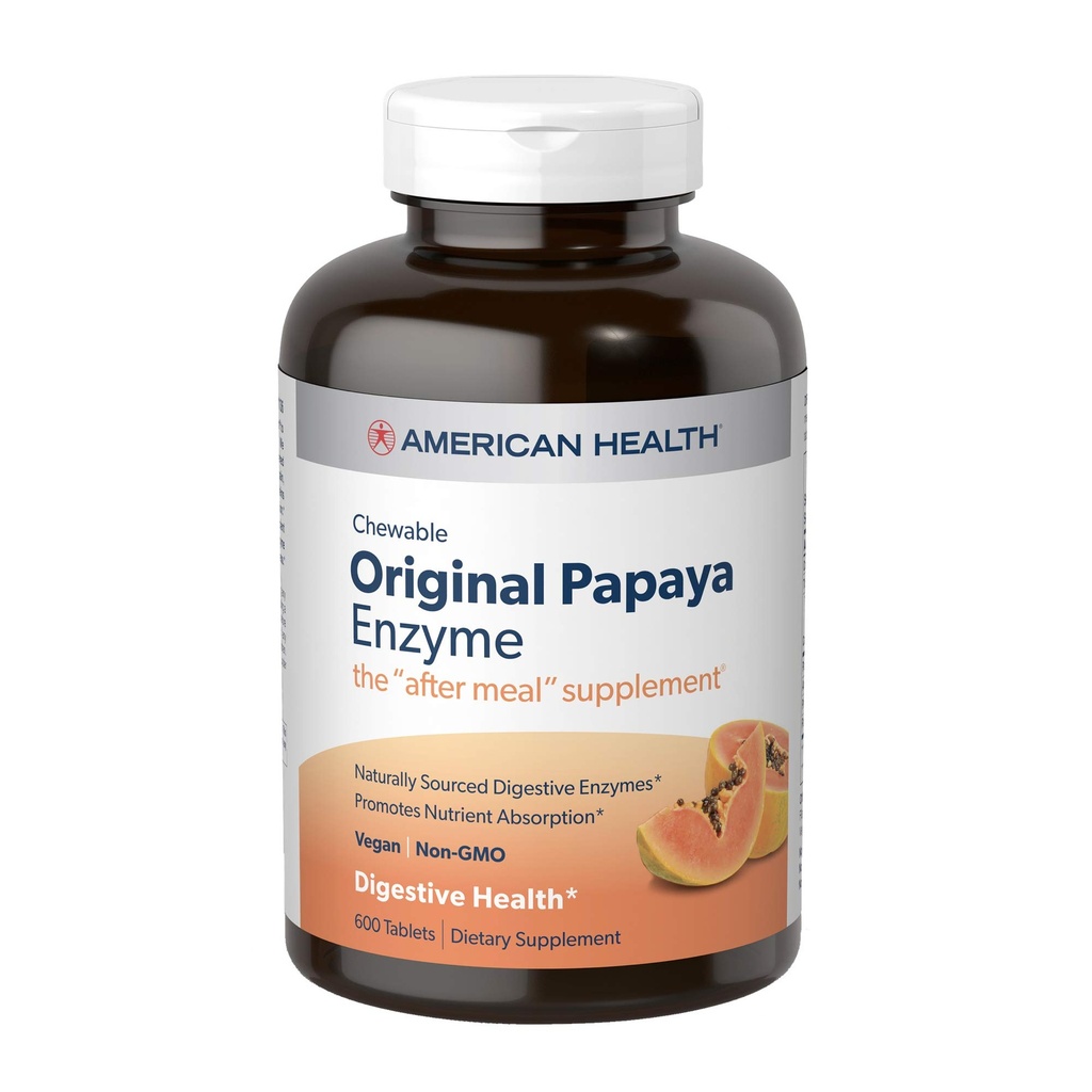 American Health Original Papaya Enzyme Chewable Tablets - Promotes Nutrient Absorption and Helps Digestion - Gluten-Free, Vegetarian - 600 Count, 200 Total Servings
