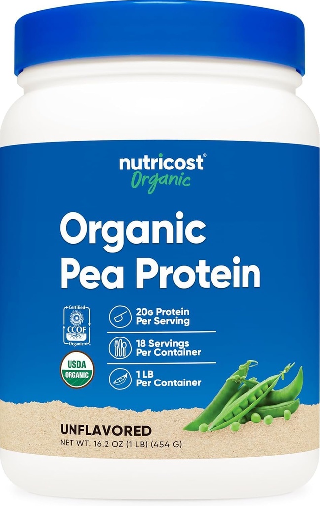 Nutricost Organic Pea Protein Toz (1 LB) Unflavored - Sertifikalı USDA Organik, Bitkilerden Protein, Vejetaryen Dostu, Gluten Free, Non-GMO