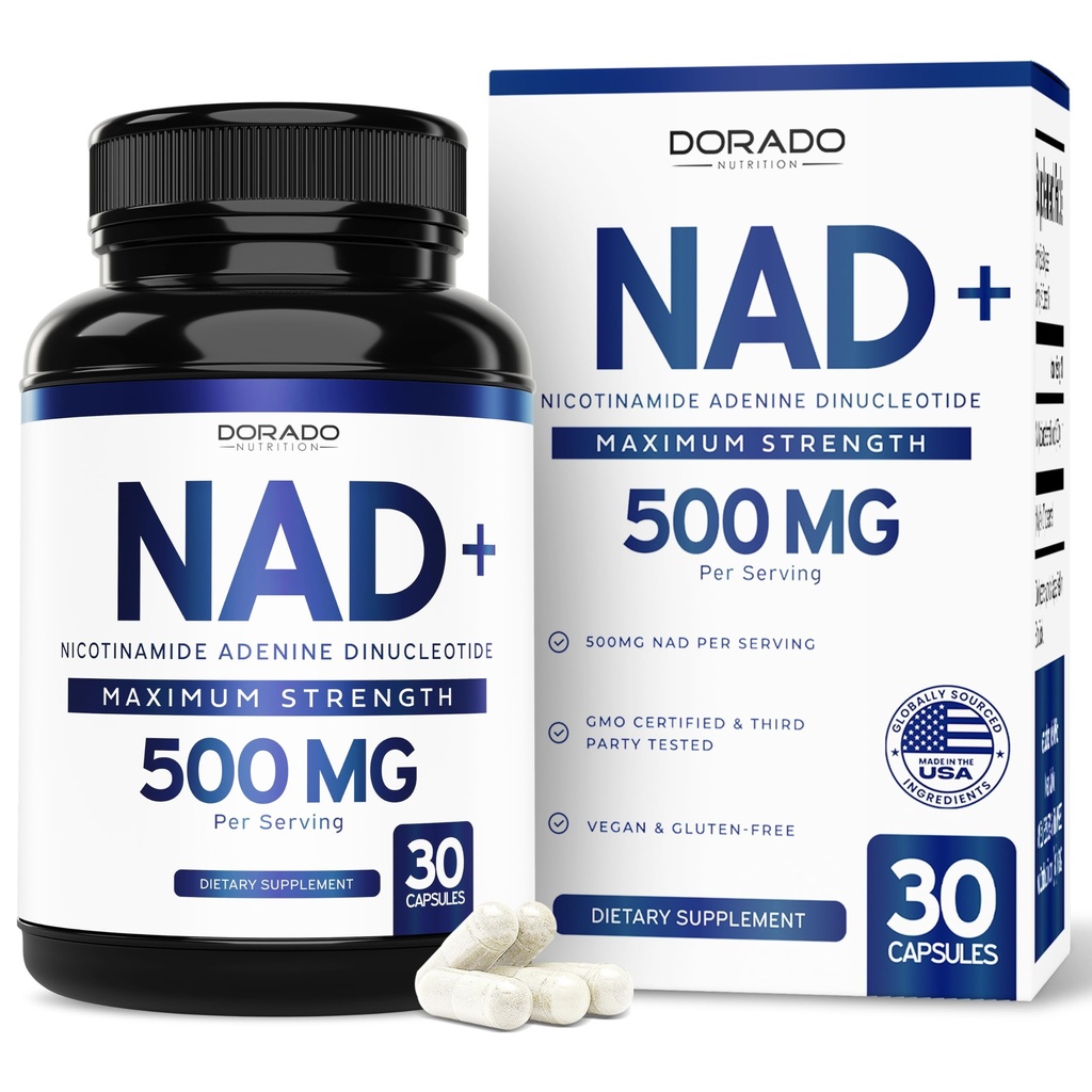 NAD Supplement (500 mg of 95 Pure NAD+ Per Service) NMN Supplement, NAD Nicotinamid Riboside Support (Third Party Tested, Vegan Safe, Non-GMO, No Fillers, & Made in the USA - 30 Vegan Capsules)