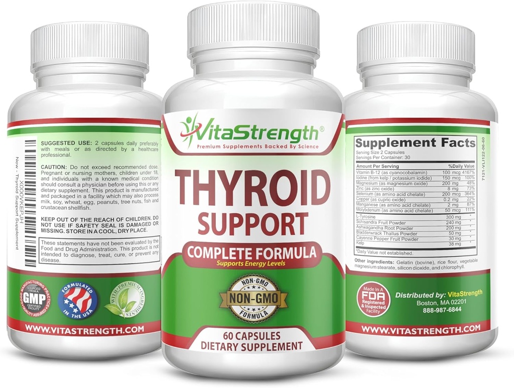 Tiroid Desteği - Iodine ile Enerji Seviyelerini Desteklemek için Tam Formula, Bladderwrack, Kelp, B12 & More- Thyroid Energy: Boost T4 to T3 Supplement - Non-GMO