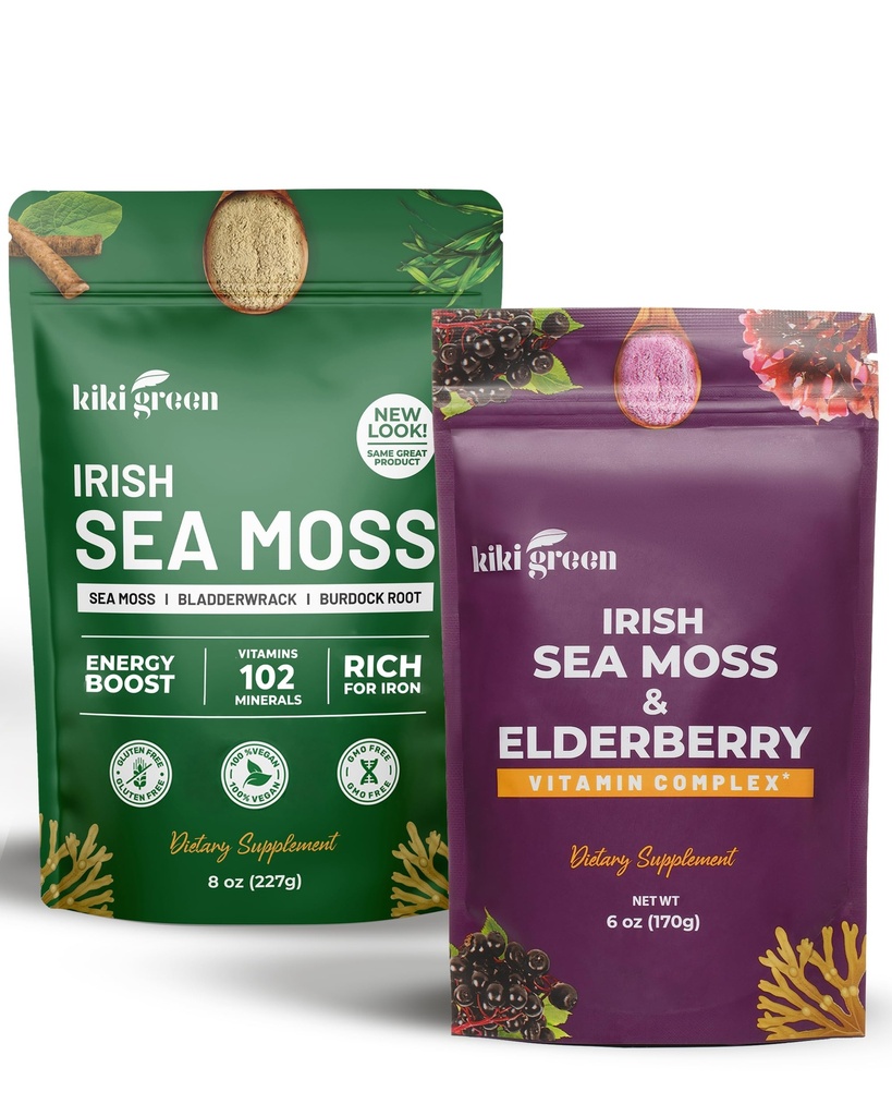 KIKI Green Sea Moss Toz Grafik - Immune Support Superfood Complex 8 oz, 6 oz - Raw Sea Moss, Burdock, Bladderwrack, Elderberry Extract - for Immunity Boost, Energy & Health Support