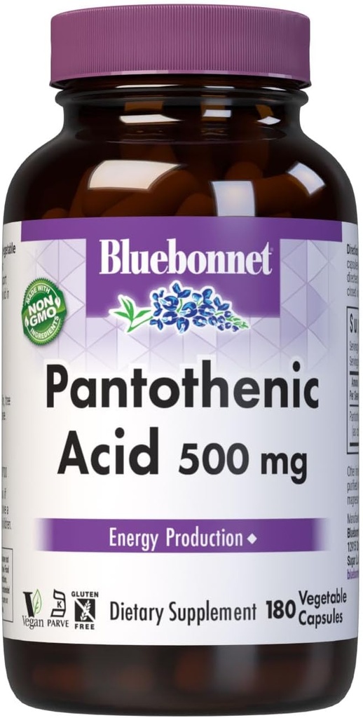 Bluebonnet Pantothenic Acid 500 mg Sebze Capsules, 180 Kont
