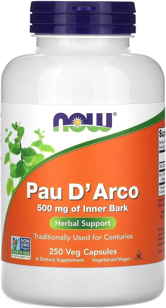 Τώρα Τρόφιμα PAU D' Arco, 500 mg, 250 κάψουλες Veg