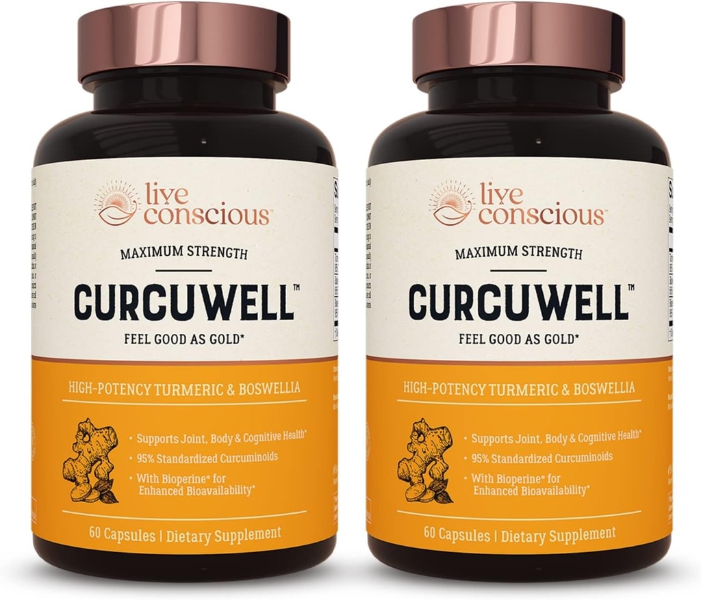 Live Conscious CurcuWell - Curcumin and Boswellia Blend | Maximum Strength Joint, Body and Cognitive Support - 60 Day Supply (2-Pack)