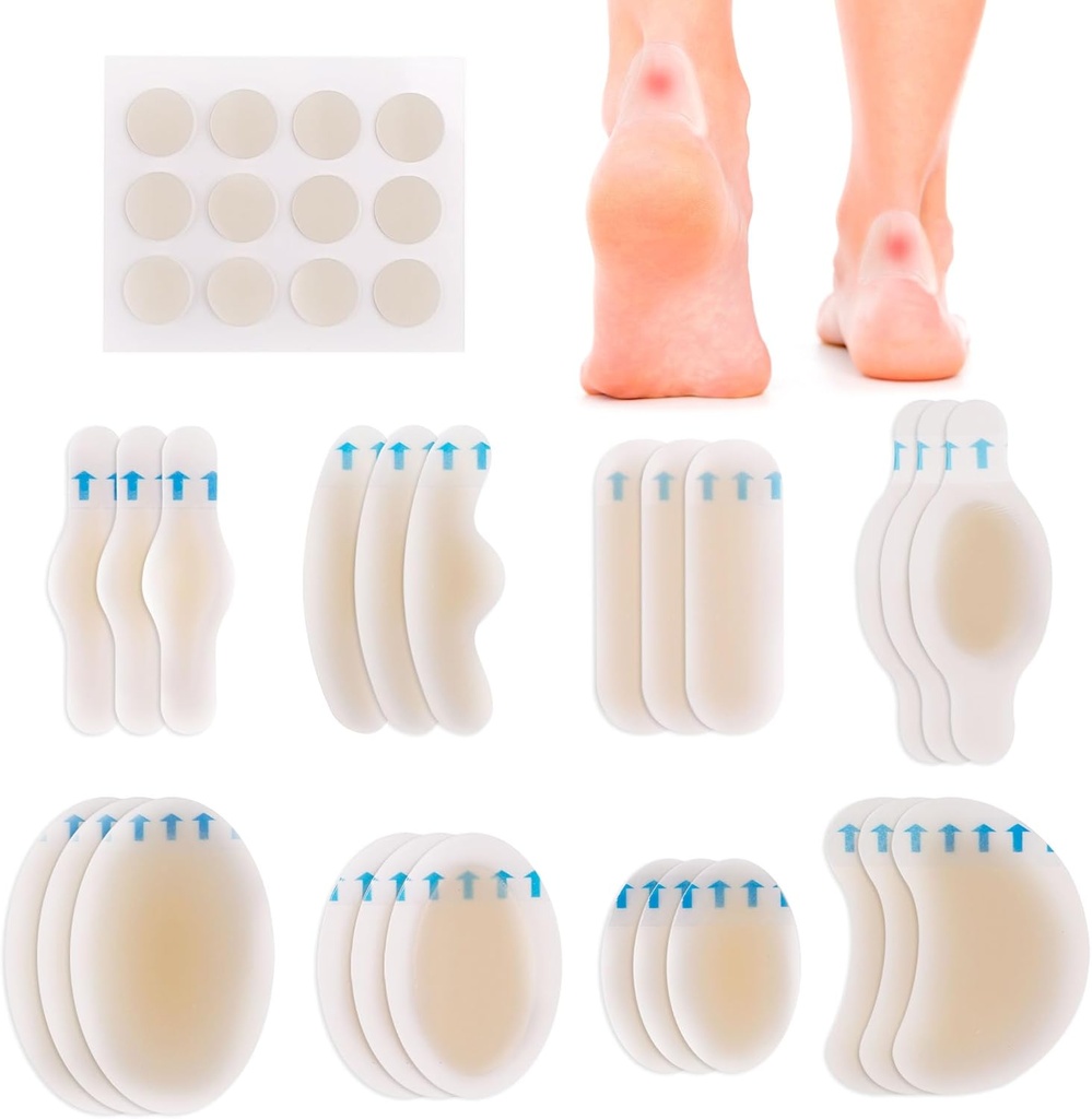LotFancy blister  Banges for Feet, 24 blister Pads και 12 Acne Patches, 8 μέγεθος Hydrocolloid Bandage, Αδιάβροχη σφραγίδα Gel blister Cushion Pack για προστασία των ποδιών, Heel blister Prevention