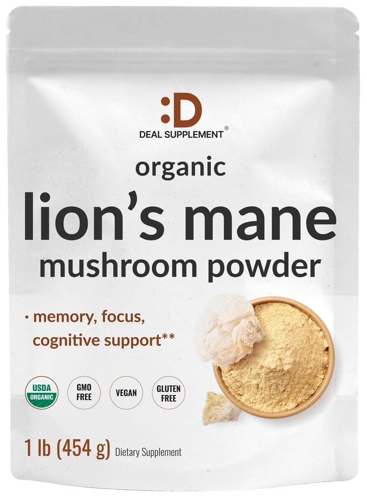 DEAL SUPPLEMENT Organic Lions Mane Mushroom Toz Supplement, 1.500 mg Per Servis, 1lb – Active Fruiting Body & Mycelium Extract – Natural Brain Nootropic & Immune System Alert – Non-GMO