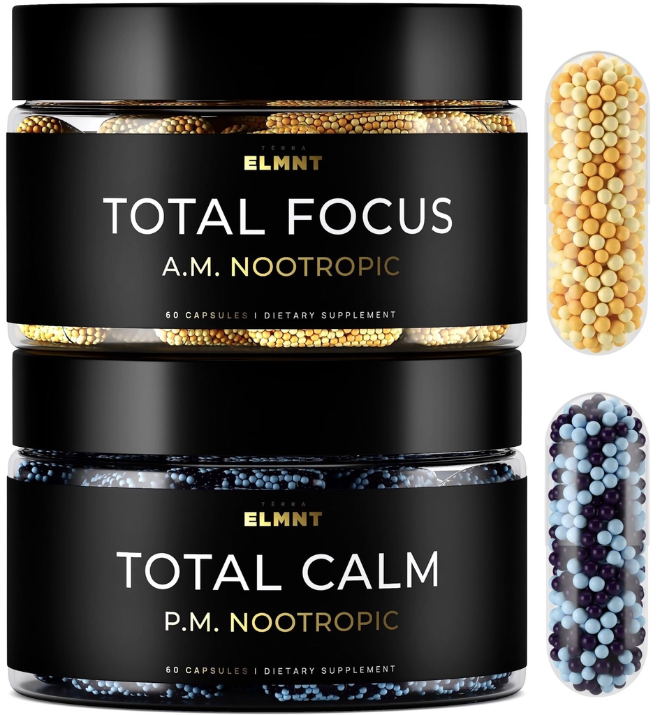 AMPM Nootropic Total Focus + Calm 9X Strength w. Καφεΐνη, L-Θεανίνη, Alpha GPC, L-Τυροσίνη, Ashwagandha - X-Release Ενεργειακά Χάπια Nootropics Συμπληρώματα υποστήριξης εγκεφάλου για τη μνήμη και το συμπλήρωμα εστίασης