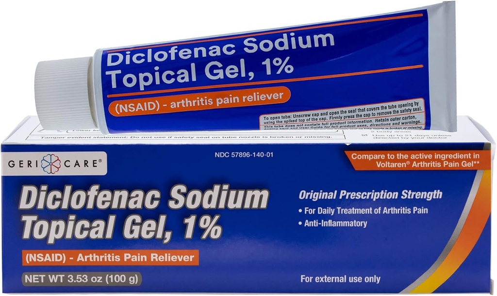 Topical Arthritis Pain Relief Gel Diclofenac sodyum% 1 (NSAID) GeriCare- Hand Bile Elbow Foot Ankle Diz Ekstra-Strength Arthritis Pain Reliever- Anti-inflamatuar Arthritis Pain Treatment- 3.53oz