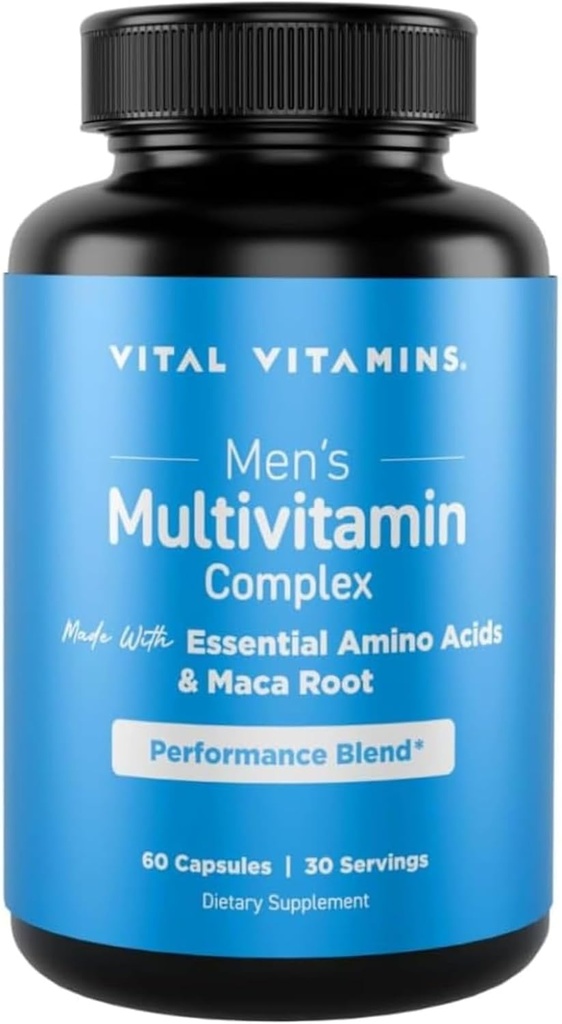 Vitals Vitamin Men's Multivitamin Kompleksi - Essential Platinum Asits & Maca Root ile yapılır - A, C, E, B6, B12, D3 & Erkek Performansı - Daily Mens Multivitamin - 60 Capsule