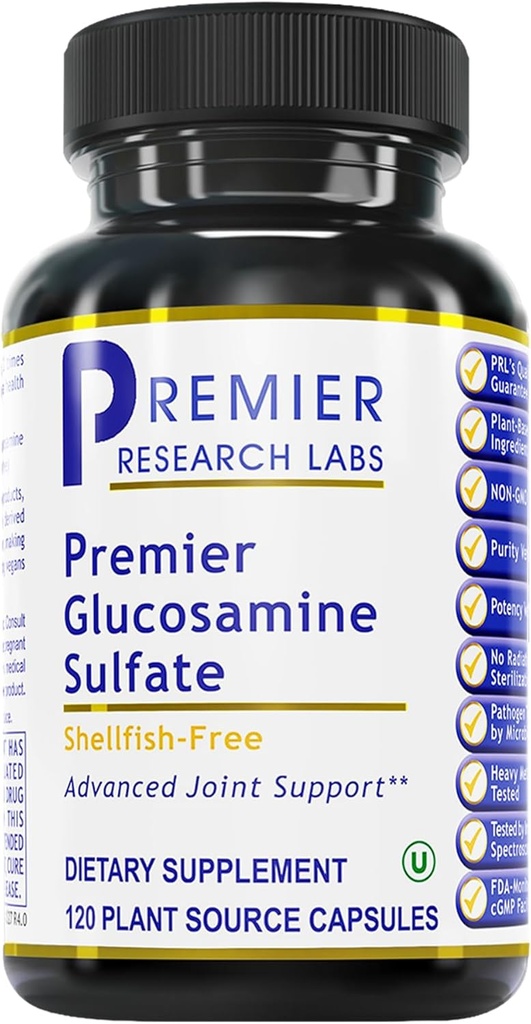 Premier Research Labs Glucosamine Sulfate - Shellfish Free Glucosamine Sulfate Capsules for Joint Support, Connective Tissue Health, 750 mg Per Service, Vegan Dostu - 120 Vegetarian Capsules