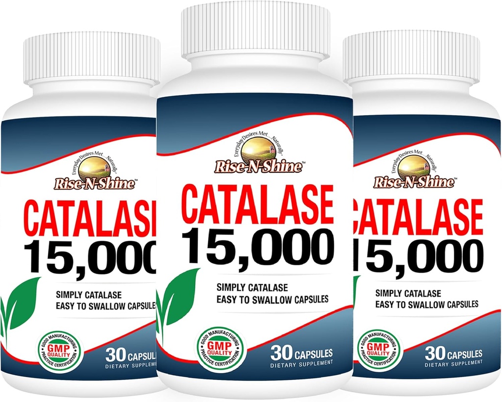 Rise-N-Shine Catalase Supplement 15,000 - Saç Sağlığı için Güçlü Antioksi Enzyme - 90 Capsules - 3 Tam Boyut Şişeleri Paketi (90-Day Supply)