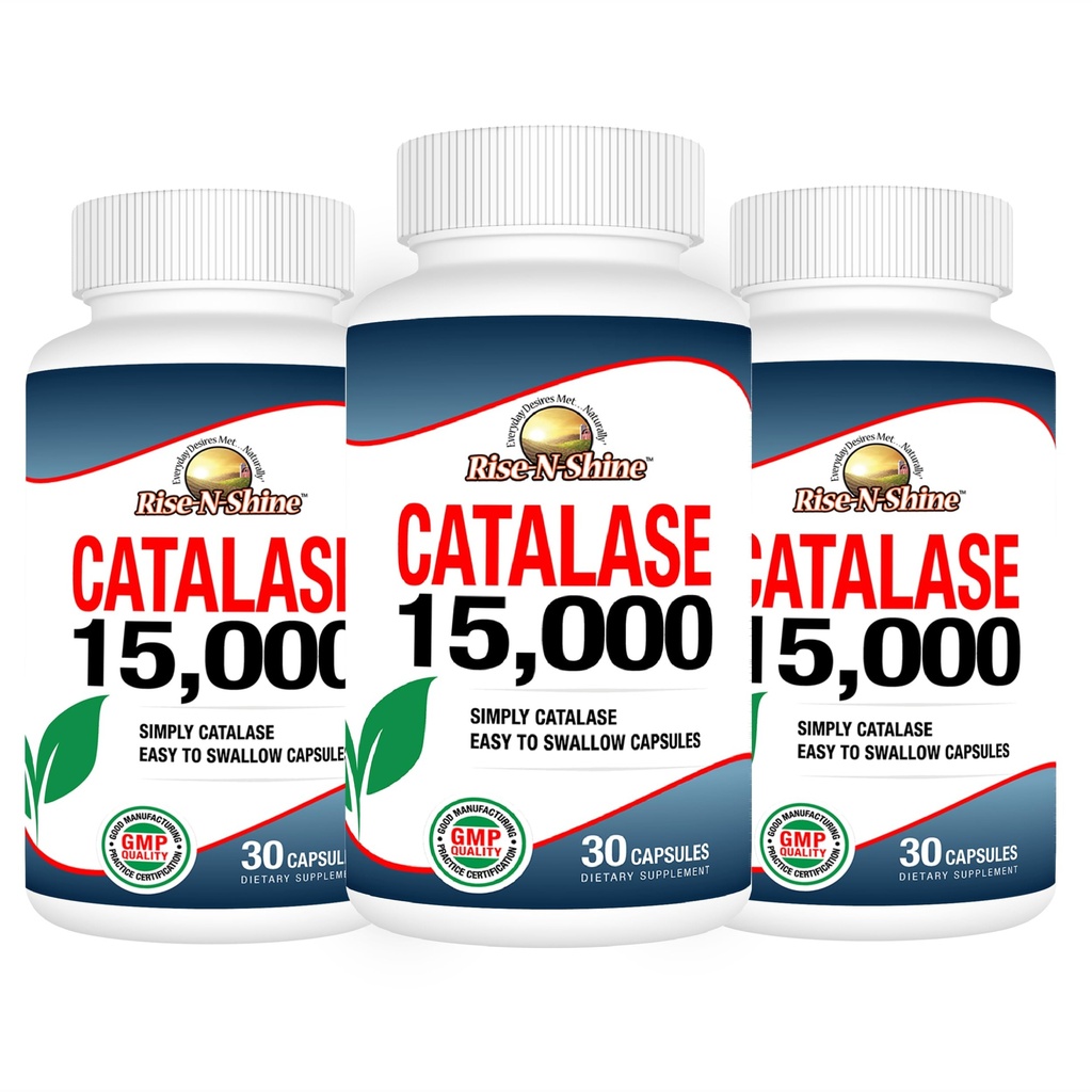 Rise-N-Shine Catalase Supplement 15,000 - Saç Sağlığı için Güçlü Antioksi Enzyme - 90 Capsules - 3 Tam Boyut Şişeleri Paketi (90-Day Supply)