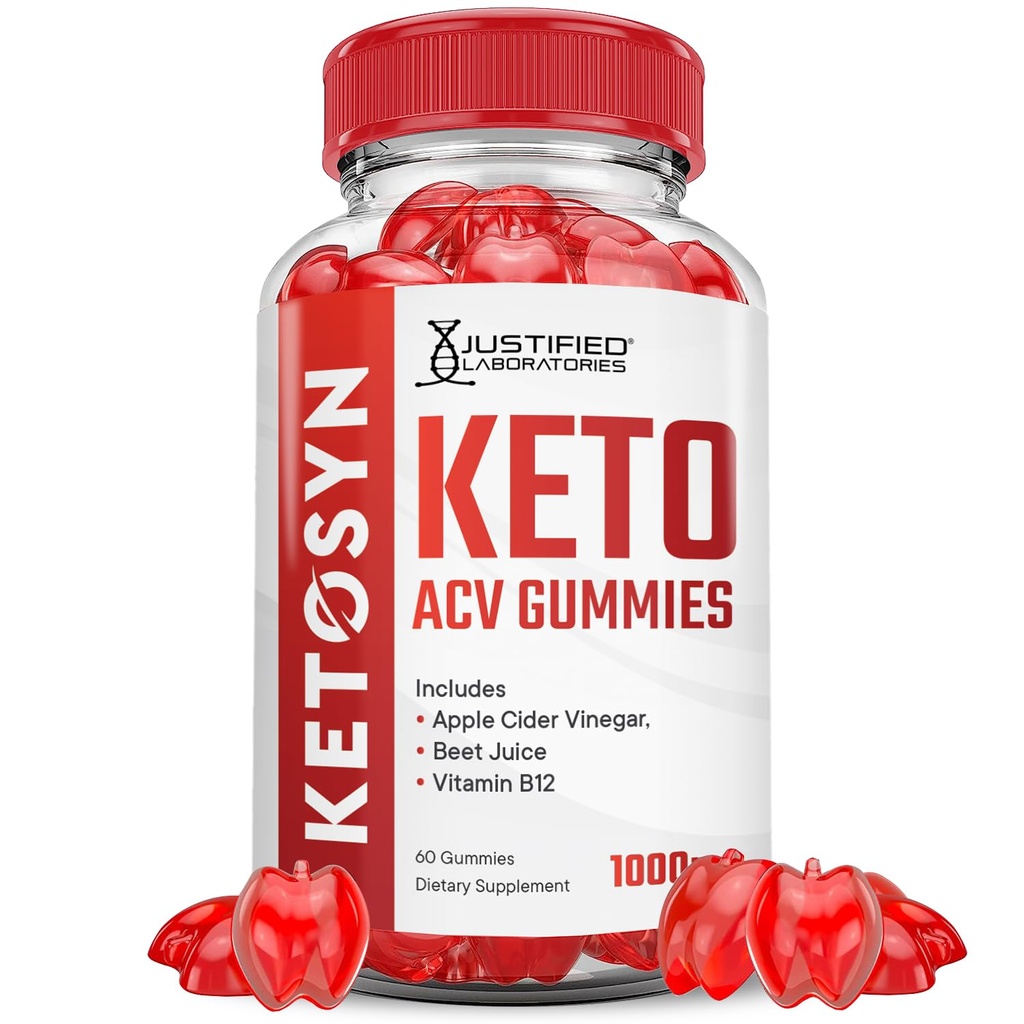Justified Laboratories Ketosyn Keto ACV Gummies (1000 mg) - 60 Count - Formulated with Apple Cider Vinegar, Folate & Vitamin B12 - Non-GMO, Vegan, Gluten Free - 30 Servings