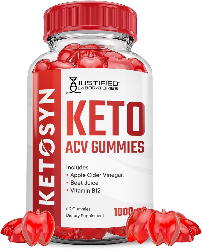 Justified Laboratories Ketosyn Keto ACV Gummies Advanced Formula 1000MG Ketosyn Keto Gummies Apple Cider Vinegar Formulated with Pomegranate Beet Juice B12 Vegan Non GMO 60 Gummys