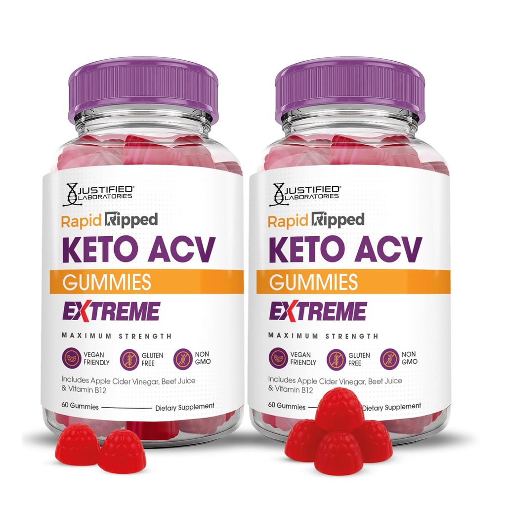 Justified Laboratories (2 Pack Rapid Ripped Keto ACV Gummies Extreme 2000MG Hızlıca Vinegar, Pomegranate Beet Juice B12 Vegan Non GMO 120 Gummys