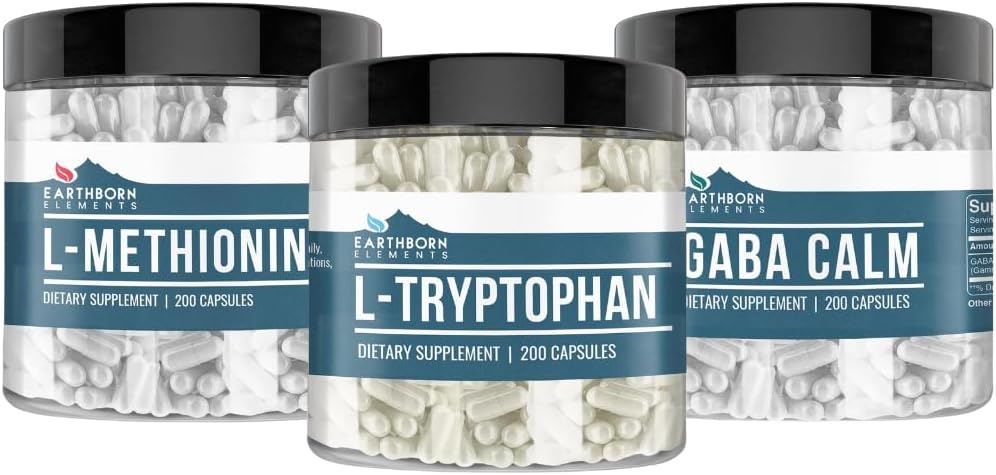 Earthborn Elements L-Tryptophan, L-Methionine ve GABA Sche, 200 Capsules Her, Pure & Undiled