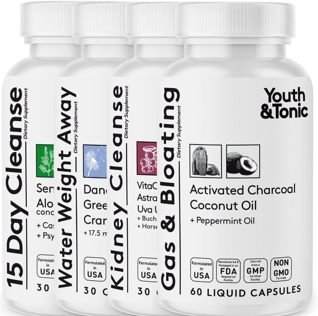 Youth & Tonic Complete Multi-Organ Detox & Repair – Καθαριστικό Κολώνων 15 ημερών, Kidney, Gut & Στομάχι Καθαριστές με Ισορροπία Νερού Υποστήριξη για Πλήρη Αποτοξίνωση Σώματος, Αέριο και Ανέπνευση & Υγεία ήπατος, 150 Χάπια