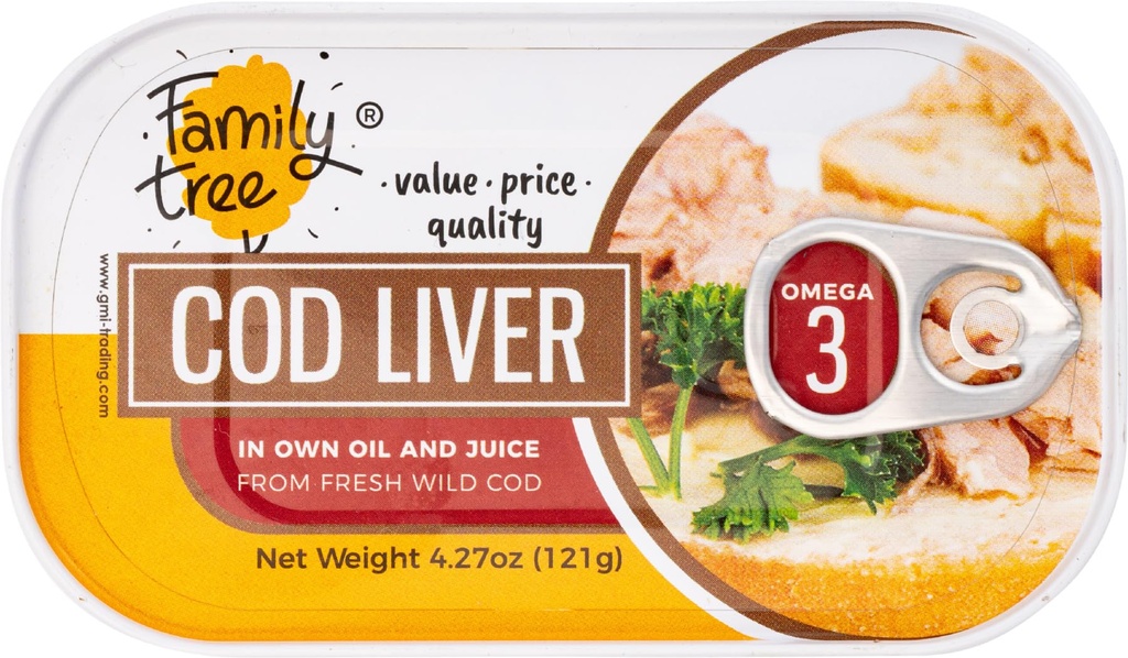 Family Tree İzlandaic Wild Caught Cod Liver kendi yağı 4.27 oz (12 paketi)