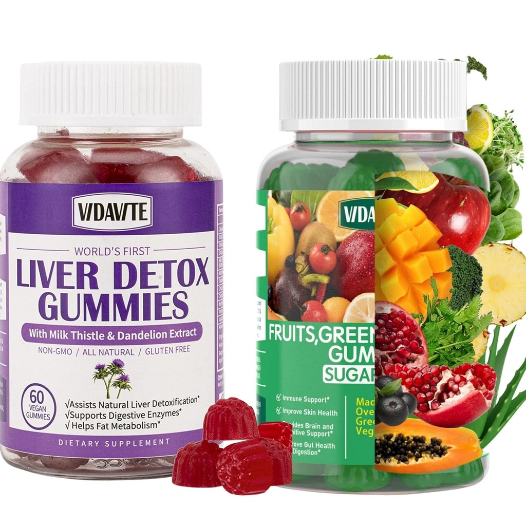 Δέσμη του ήπατος Cleanse Detox & Επισκευή Gummies + Φρούτα, Πράσινο και Veggie Gummies (30-Day Supply)