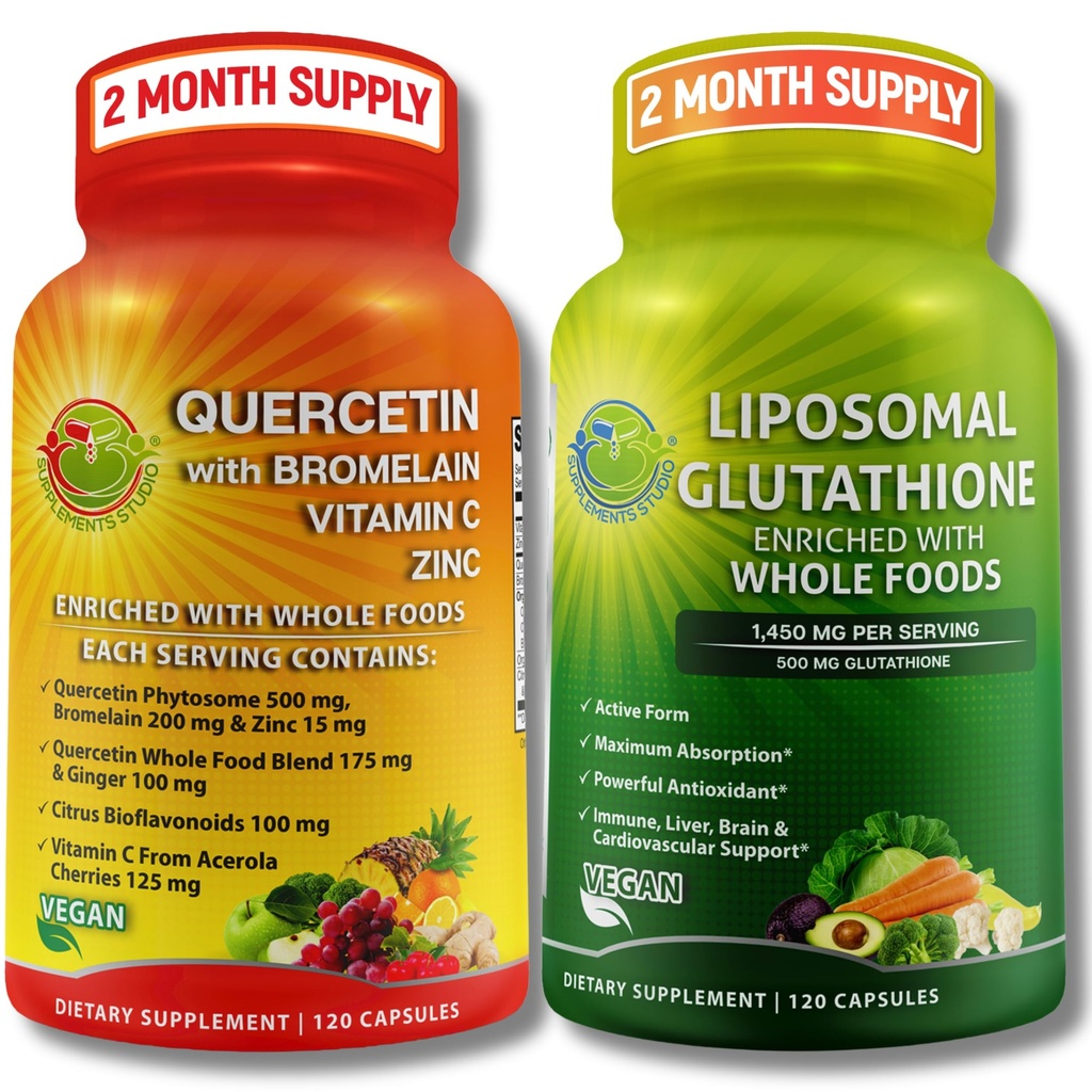 Immune & Cellular Support Sche – Liposomal Glutathione 500 mg with Whole Foods & Quercetin with Bromelain, Vitamin C, and çinko Whole Food Complex – Vegan, Non-GMO, Clean Daily Wellness Support