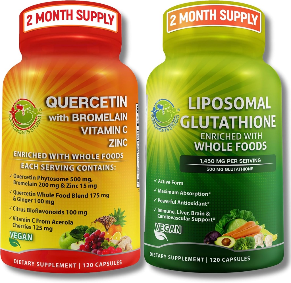 Immune & Cellular Support Sche – Liposomal Glutathione 500 mg with Whole Foods & Quercetin with Bromelain, Vitamin C, and çinko Whole Food Complex – Vegan, Non-GMO, Clean Daily Wellness Support