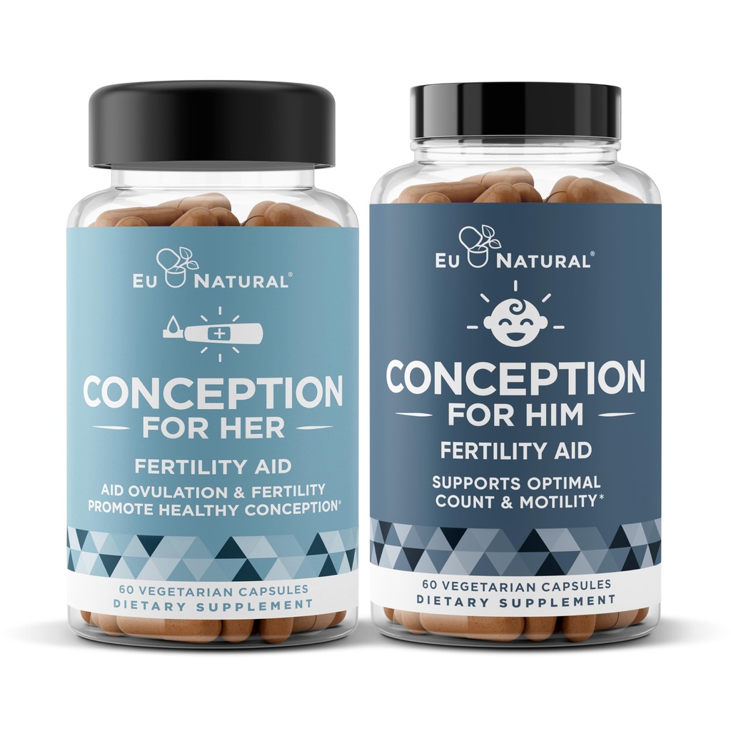 Conception for Her & Conception for Him Bundle - Fertility Supplements for Couples - Hormonal Balance, Cycle & Ovulation Support + Sperm Count, Motility & Strength - 120 Vegetarian Capsules