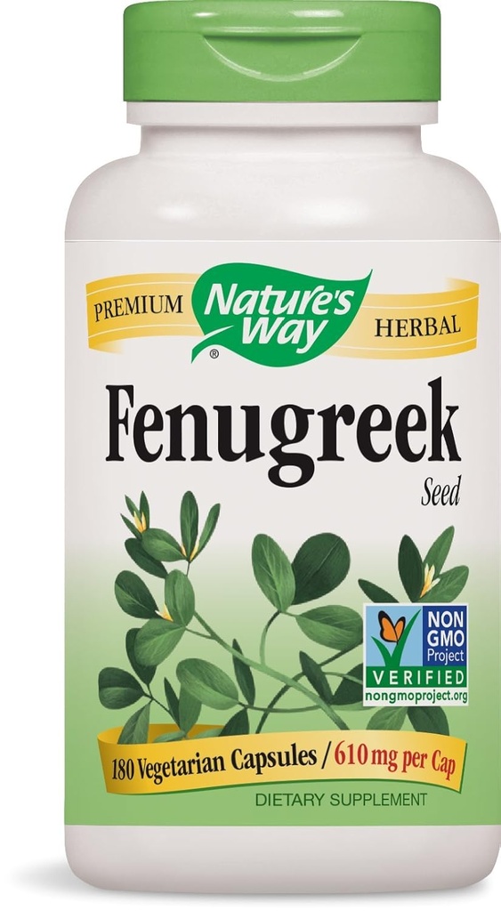 Natures Way Fenugreek Tohum, 610 Per Cap, 180 Vegetarian Capsules. 4 şişe paketi.