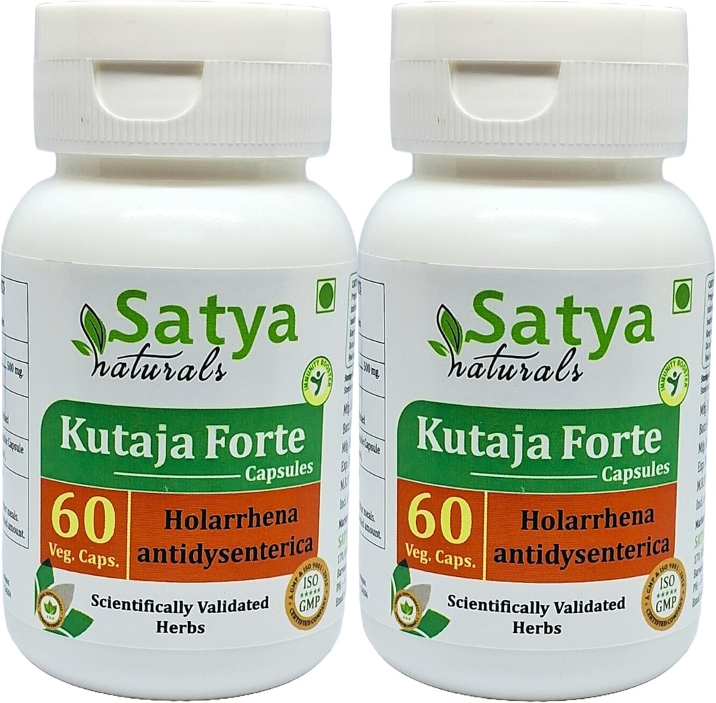 Kutaja Forte Capsules 500 mg. 60 Veg. Capsule | Kutaja (Holarrhena Antidysenterica) Erkekler ve kadınlar için Kapsüller | Ayurvedic Herbal Supplement / R kaçtılar | 10:1 Forte (2 Şişeler 60 Capsules)