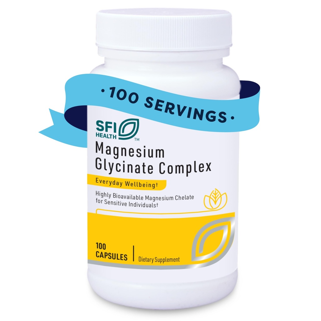 Klaire Labs SFI Health Magnesium Glycinate Complex - Χηλικό Μείγμα Μαγνησίου για Βέλτιστη Απορρόφηση - Υποστηρίζει Υγιή Οστά, Μύες & Ενεργειακά Επίπεδα - Απαλό στην Πέψη (100 Κάψουλες)
