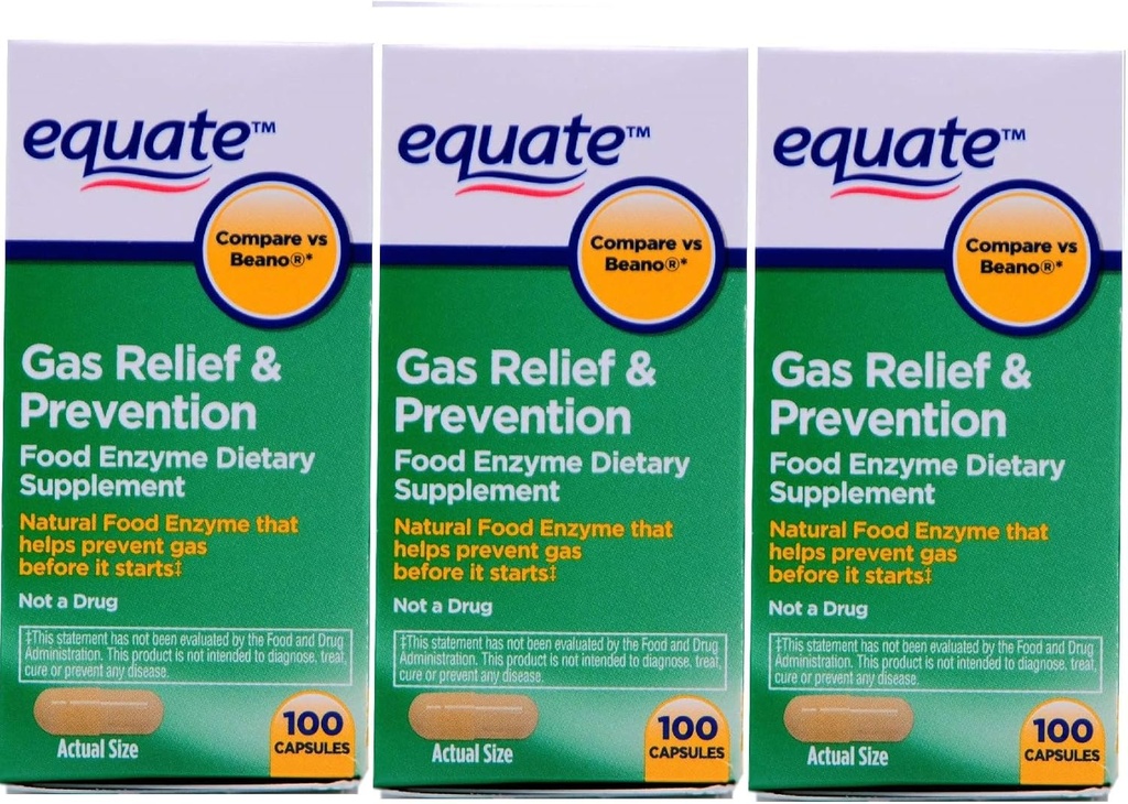 Equate Gas Bloating Relief and Prevention, Food Enzyme Diyeter Supplement, 300 Count