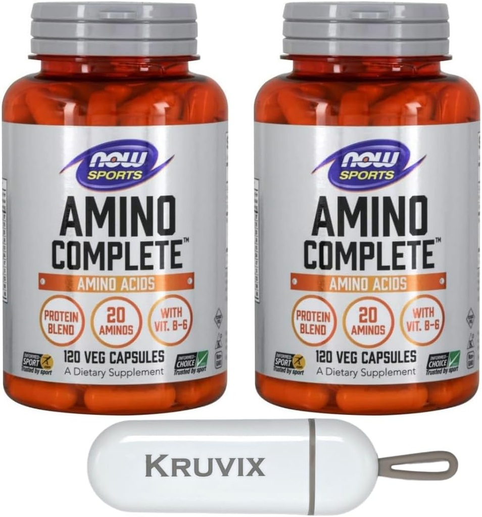 Şimdi Gıdalar Spor Beslenme, Amino TamamTM | Protein Sorma 21 Aminos ve B-6 | 120 Veg Capsules - Pill Organizer ile 2 Paket