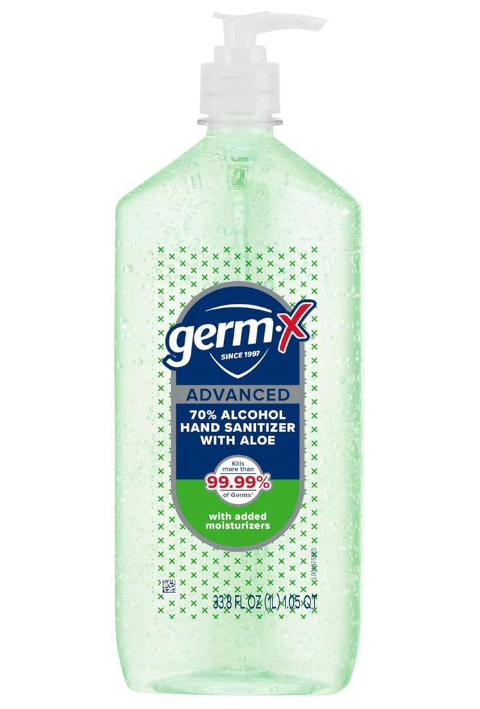 Germ-X Advanced Hand Sanitizer with Aloe and Vitamin E, Non-Drying Moisturing Gel, Instant and No Rinse Formula, Pump Şişe, Back to School Materials, 1 Liter