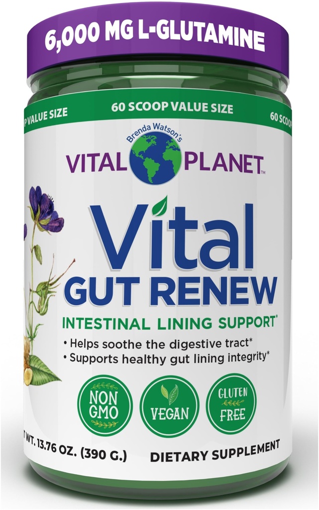 Vital Planet - Vital Gut Renew Powder Supplement for Leaky Gut Repair with L-Glutamine, Marshmallow and Ginger Root, DGL Licorice Root and Organic Aloe Vera, L Glutamine 6000mg 13,76 oz