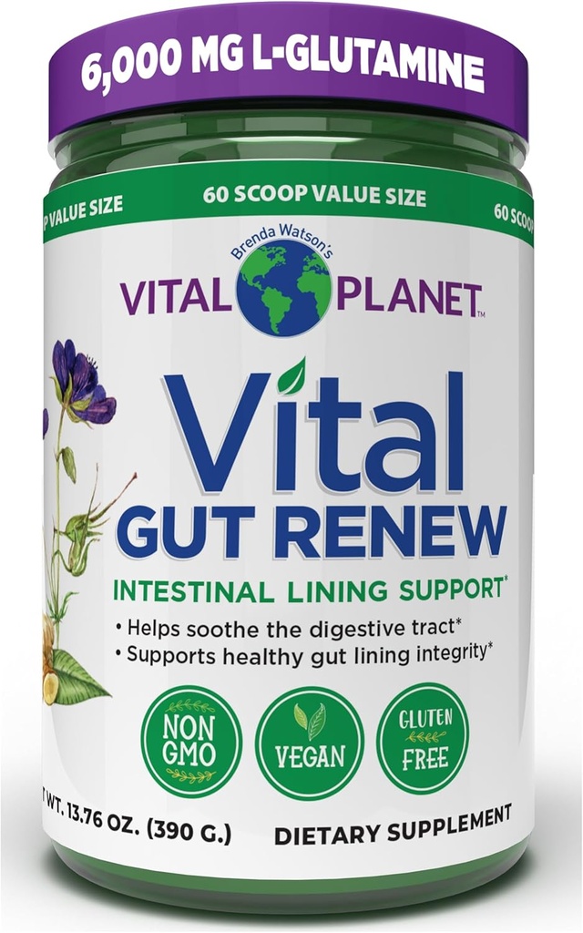 Vital Planet - Vital Gut Renew Powder Supplement for Leaky Gut Repair with L-Glutamine, Marshmallow and Ginger Root, DGL Licorice Root and Organic Aloe Vera, L Glutamine 6000mg 13,76 oz