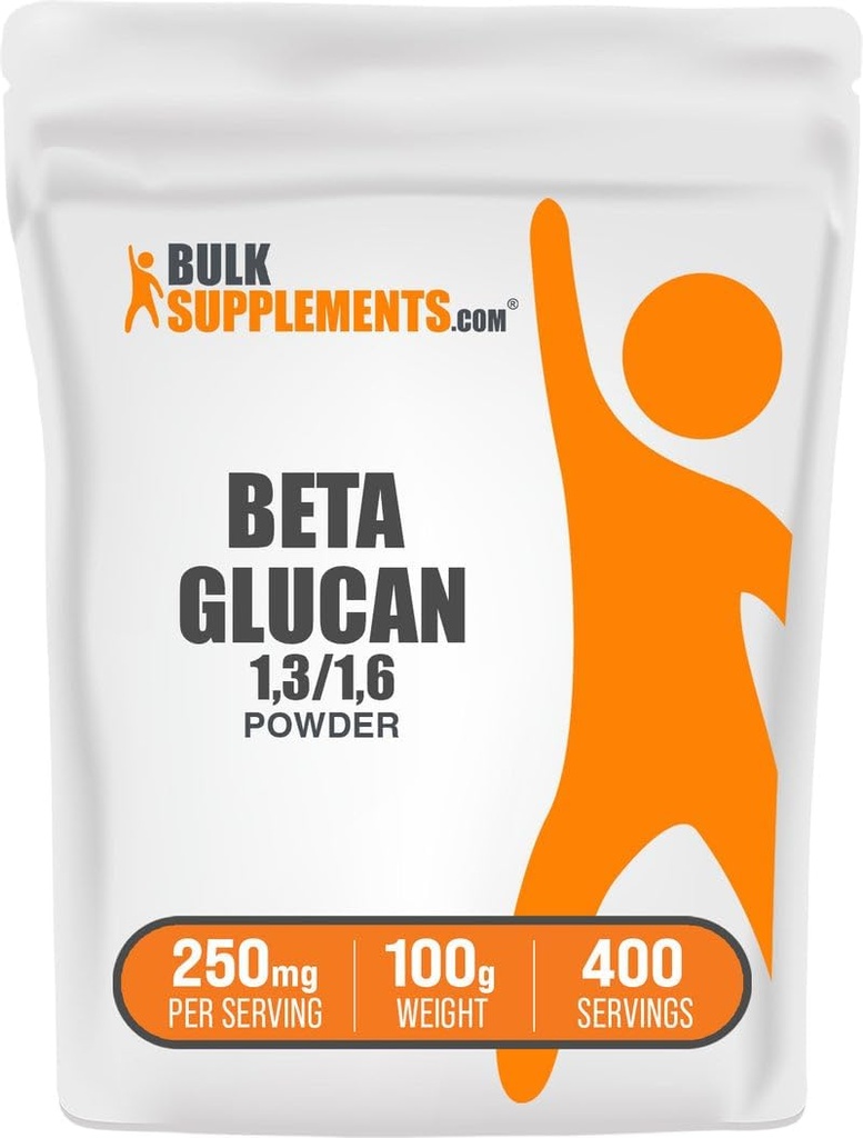 BulkSupplements.com Beta Glucan Toz - 1.3/1,6, Beta Glucan Supplements - Vegan & Gluten Free Supplement, 250 mg per Service, 100g (3.5 oz) (Pack of 1)