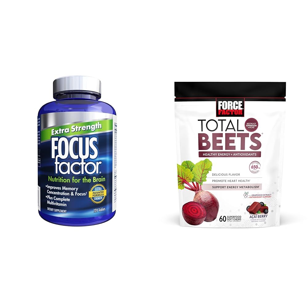 Focus Factor Yetişkinler Ekstra Güçlü, 120 Kont - Memory & Force Factor Total Beets Soft Chews with Beetroot, Nitrates, L-Citrulline, Grapeseed Ekstraksiyon