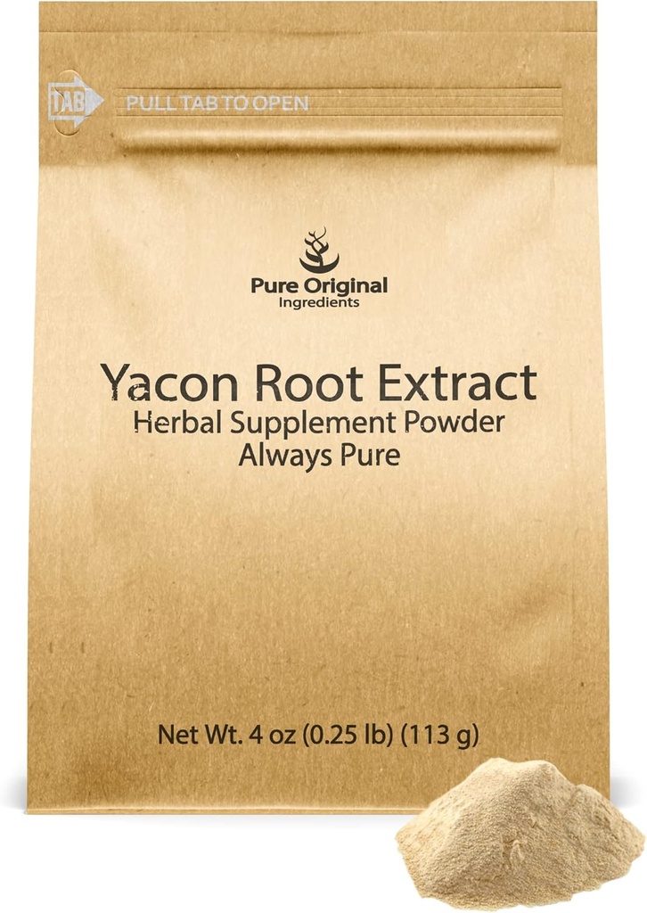 PURE ORIGINAL INGREDIENTS Yacon Root Extract (4 oz) Her zaman Pure, No Fillers veya Katkılar, Herbal Supplement Toz