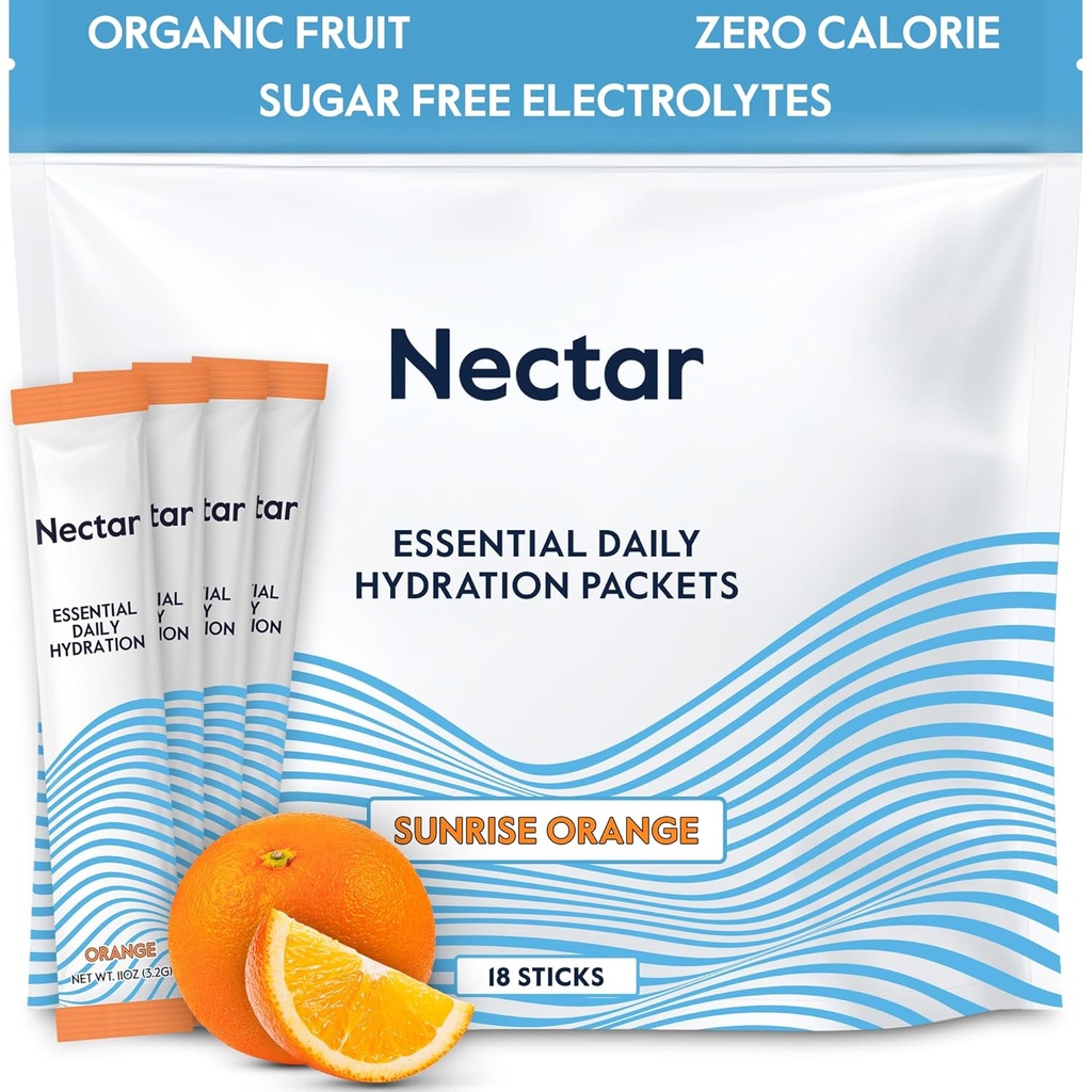 Nectar Hydration Packets - Elektrolytes Toz Paketleri - Şeker veya Calories - Organik Meyve Sıvı Günlük IV Elektrolytes Toz Dehidrasyon Yardımı ve Hızlı Rehidrasyon (Orange 18 Pack)