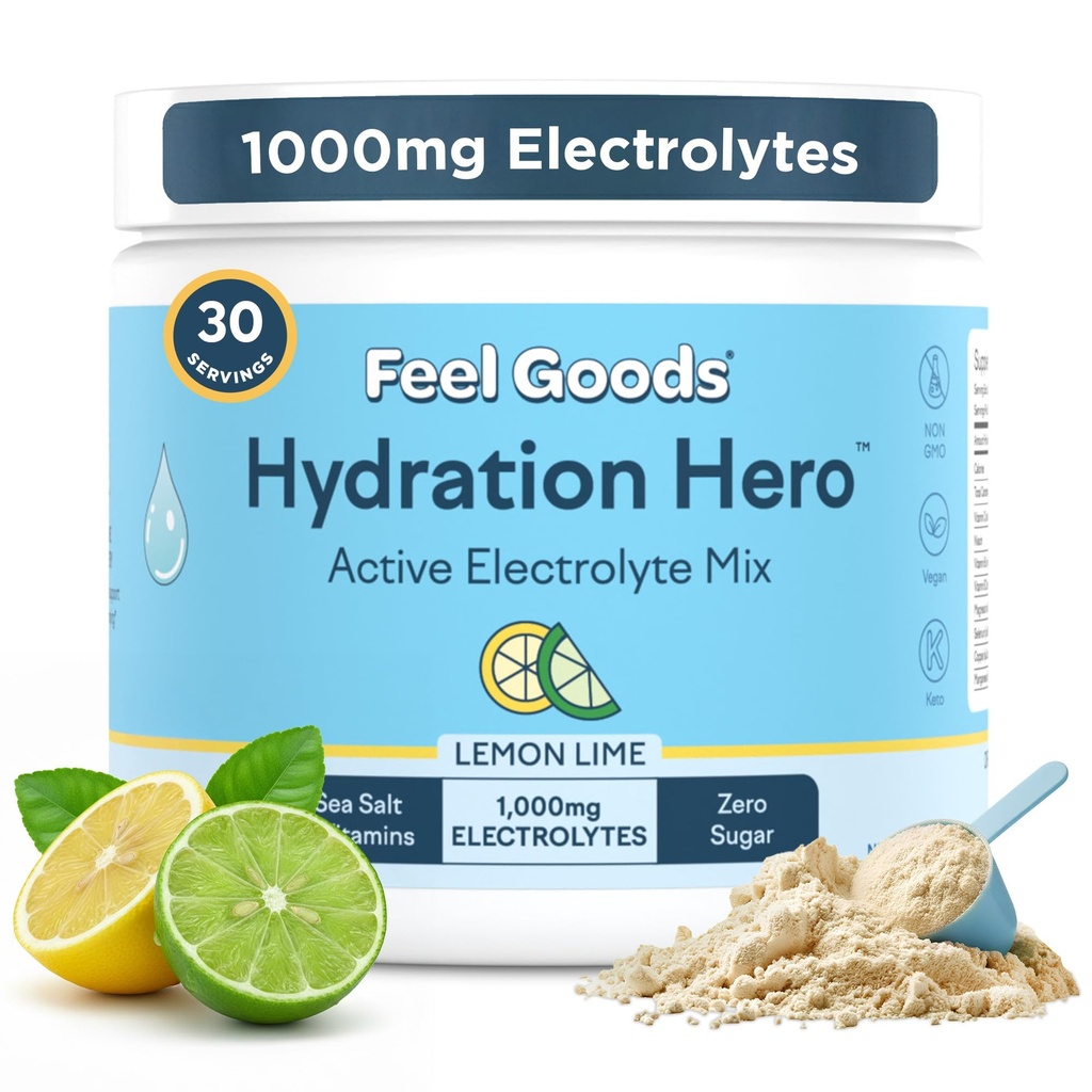 Goods Hydration Hero, 1000 mg Electrolytes Toz, Sugar Free, Magnezyum, Organik Aloe Vera, Organik Aloe, L Theanine, C & B12, GMO, Keto, Vegan | Lemon Lime, 30 Hizmet
